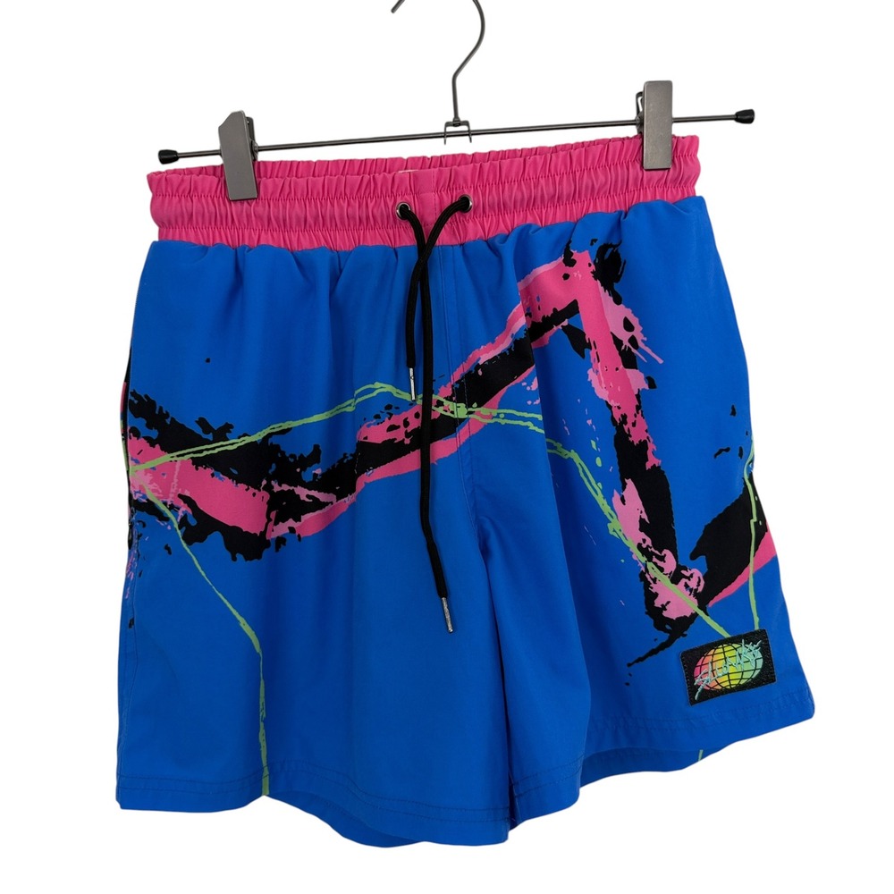 Slunks Shorts Mens XS Blue Pink Zags Abstract Athletic Volleyball Beach Sports